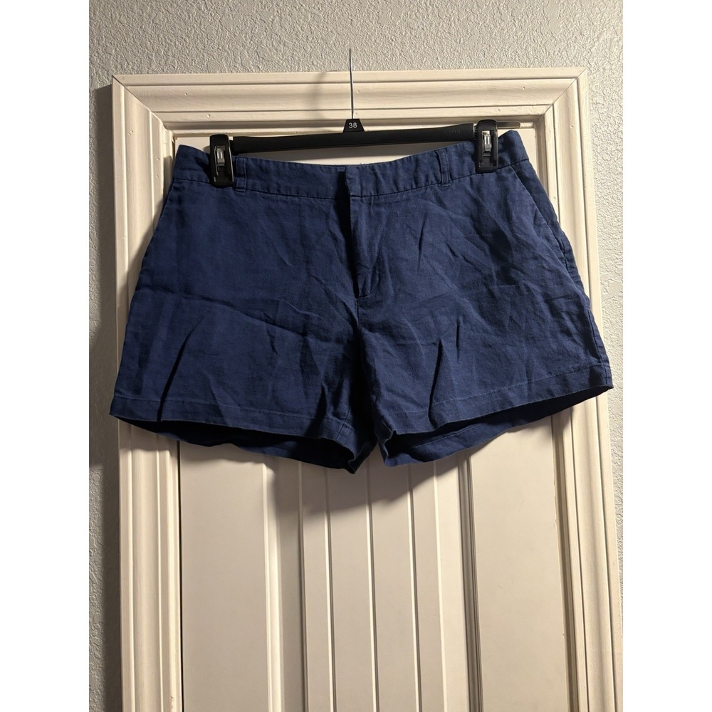 Willi‎ Smith Linen Shorts Women 10 Navy Blue Flat Front Casual Summer Coastal